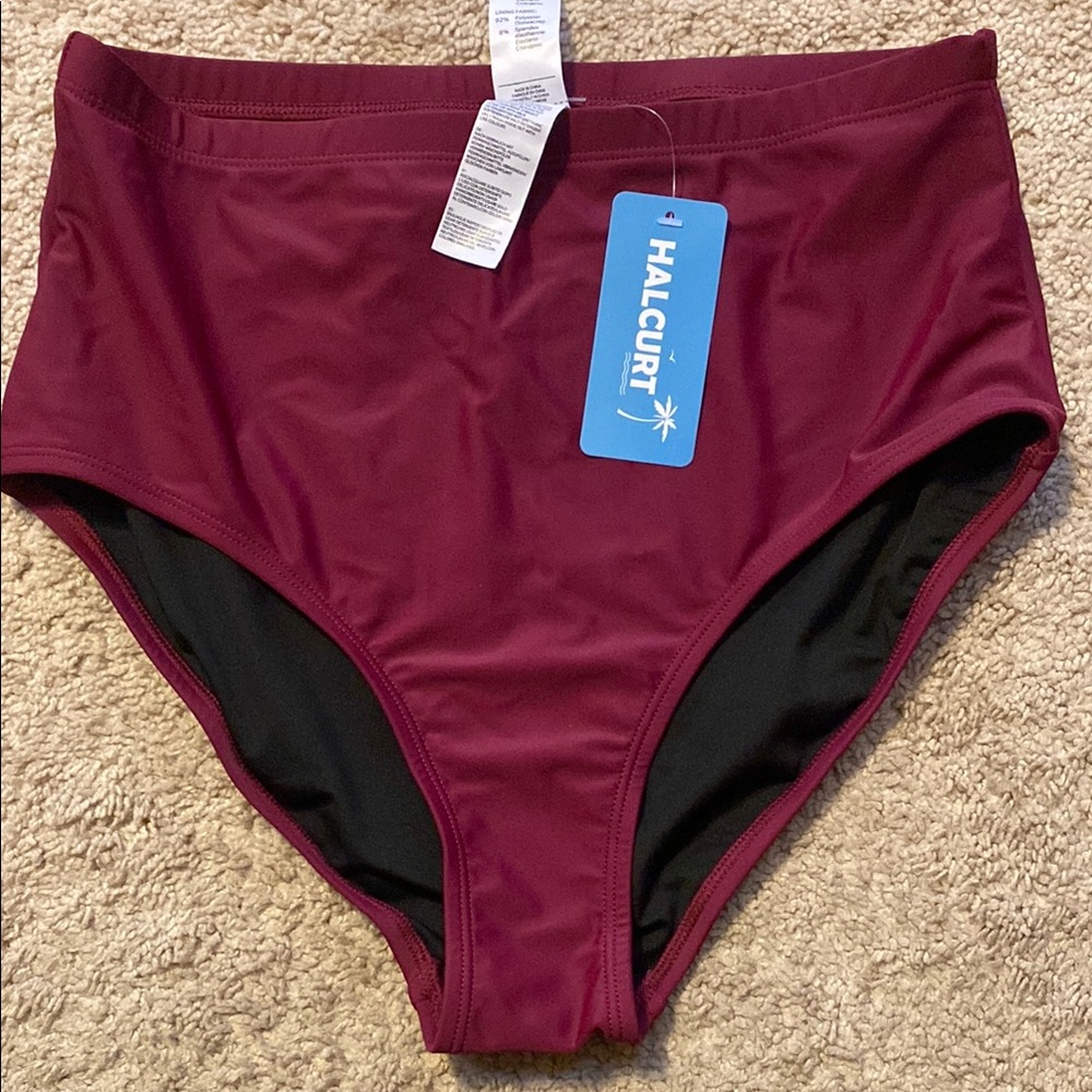 Women's Burgundy High-Waisted Swim Bottom